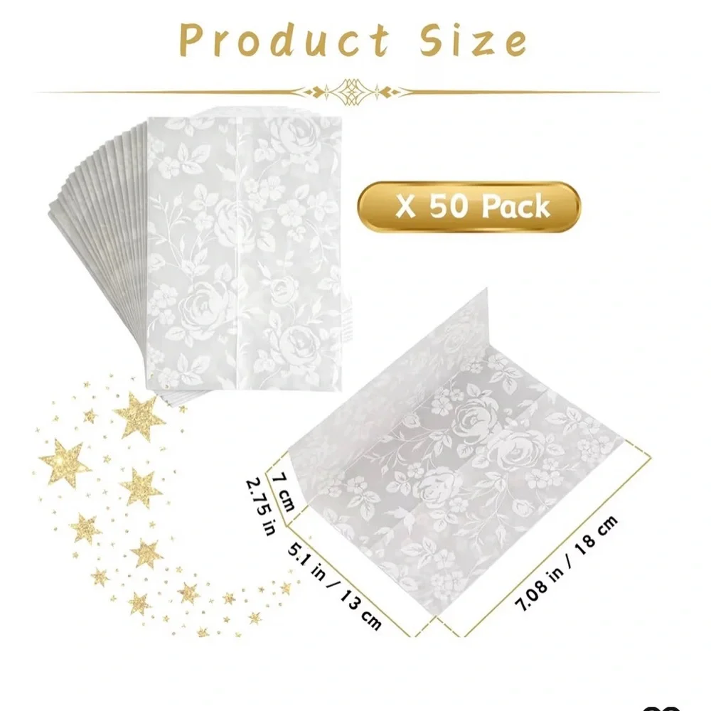 Vellum Jackets White Flower Pattern for Wedding Invitations 115GSM - NEW 50 pack